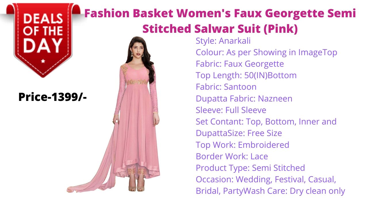 Fashion Basket Womens Faux Georgette Semi Stitched Salwar Suit Pink