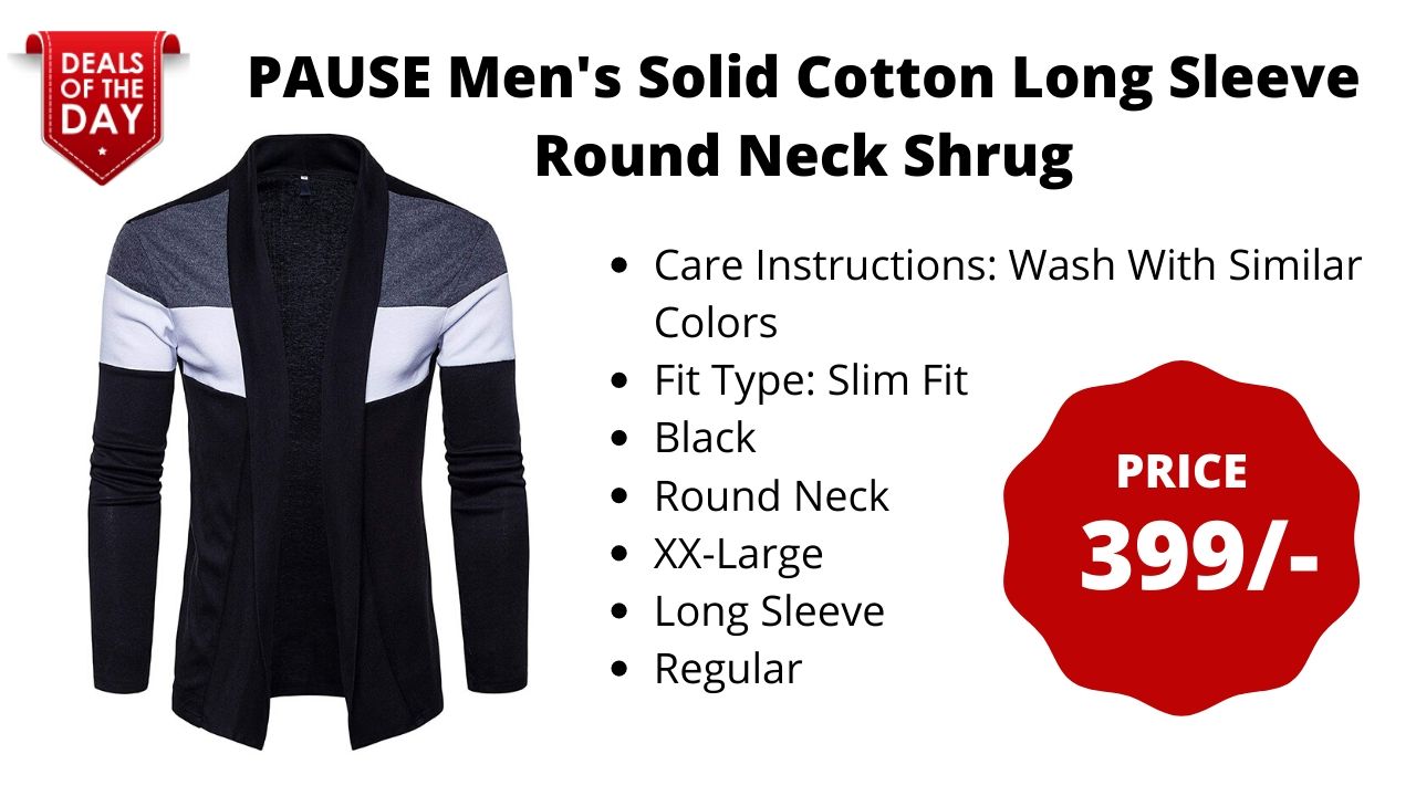 PAUSE Men's Solid Cotton Long Sleeve Round Neck Shrug