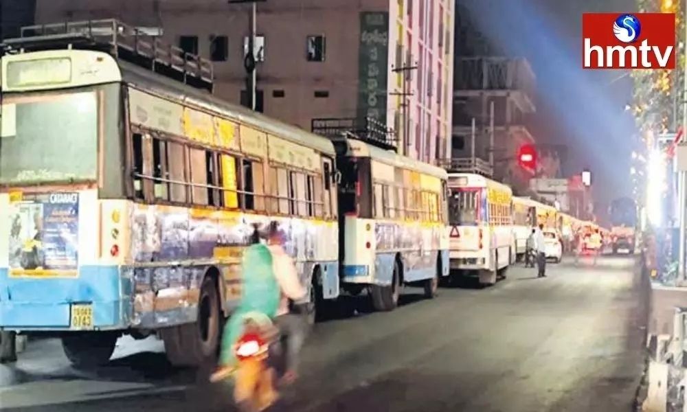 TSRTC Buses Lined Up in Petrol Bunk in Khammam  