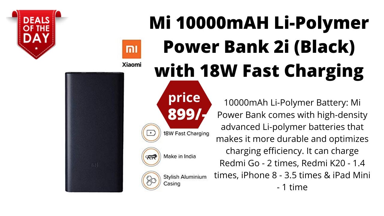 Mi 10000mAH Li-Polymer Power Bank 2i (Black) with 18W Fast Charging